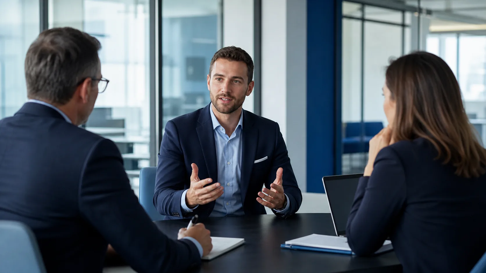 Job candidate answering interview questions