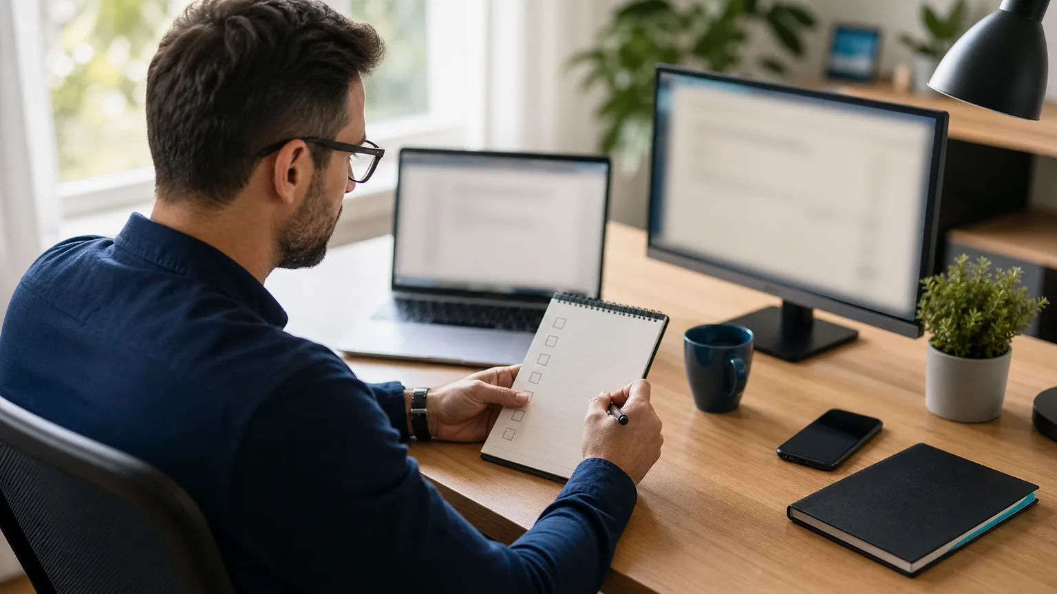 Professional reviewing verified remote job listings from a focused home workspace