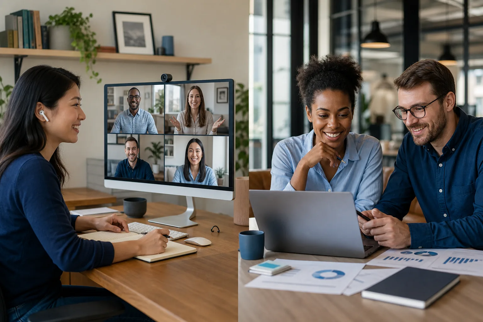 Remote and office-based marketing professionals collaborating during a HubSpot company review