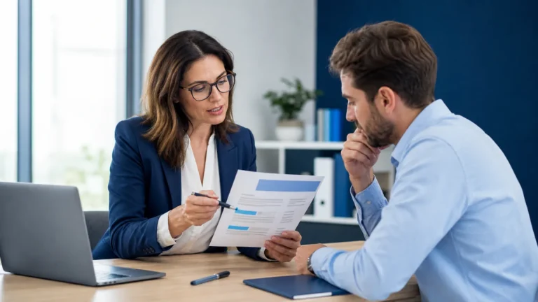 Career professional reviewing a resume with a job candidate
