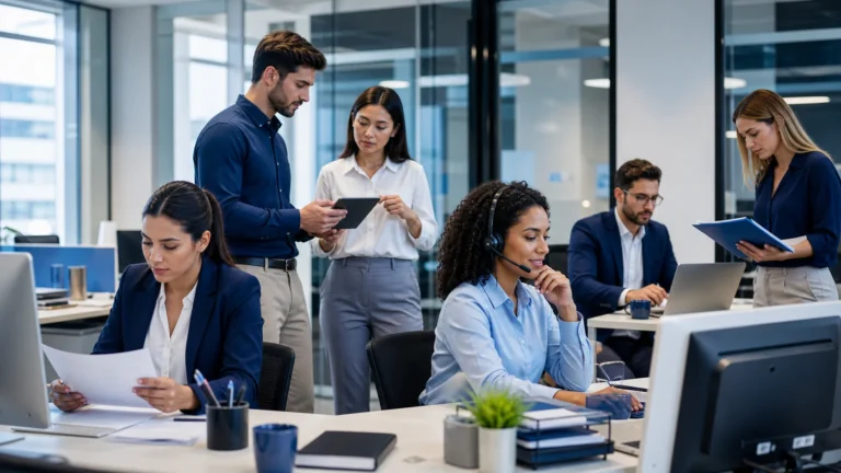 Office professionals working in different in-demand office roles