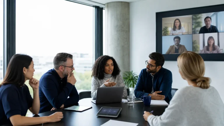 Distributed technology team collaborating online for an Atlassian company review