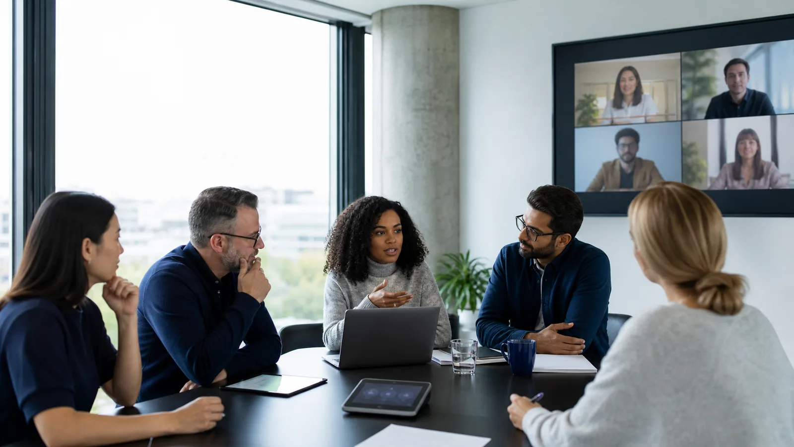 Distributed technology team collaborating online for an Atlassian company review