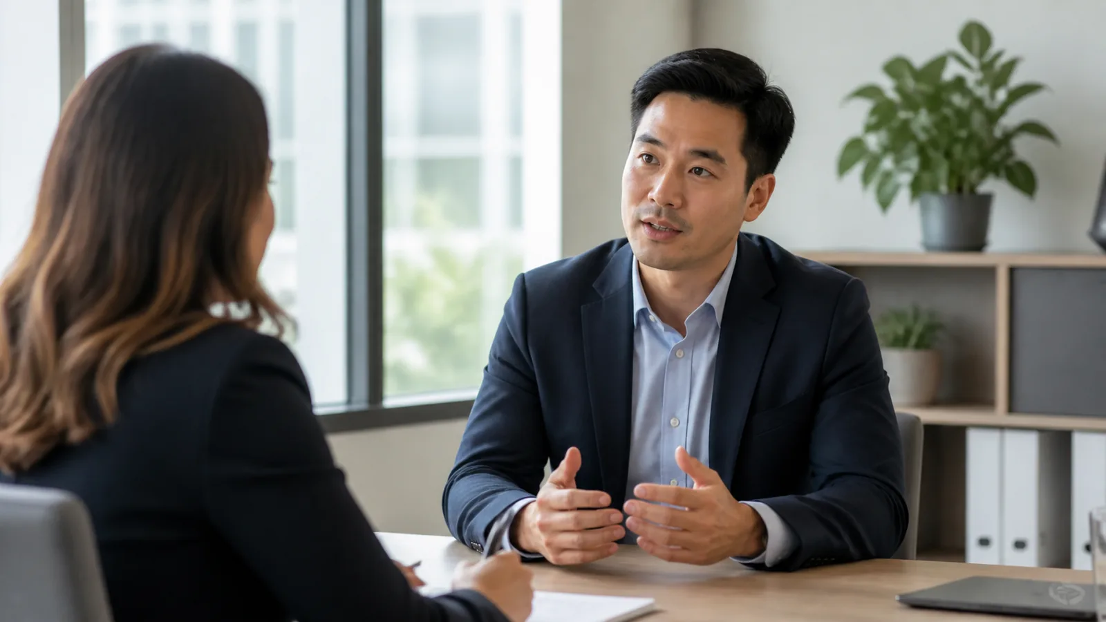 Job candidate discussing professional strengths and weaknesses during an interview